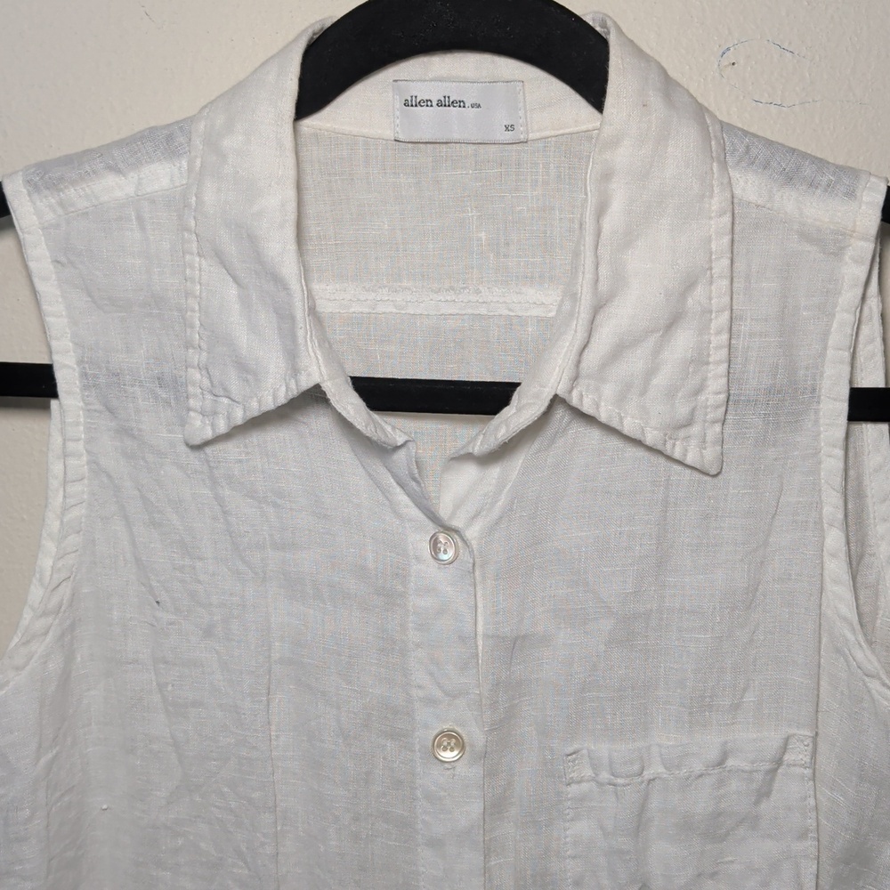 Allen Allen Linen Sleeveless Button-Down Shirt White Minimalist Women's Size XS - Picture 3 of 5